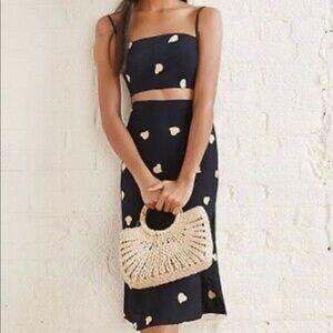Reformation two piece set - navy with gold hearts size 2